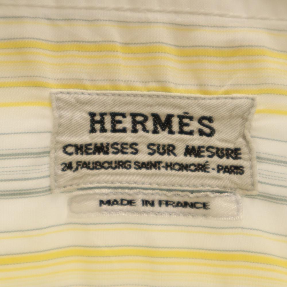 HERMES Made in France Old Striped Pattern Long sleeve shirt White etc. Men's Used