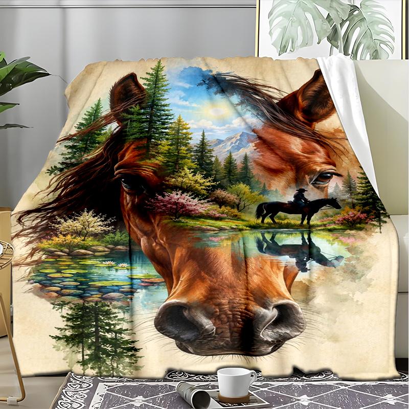 Horse Reflection Nature blanket Personalized Name Flannel Blanket Soft Cozy Plush Throw for Sofa Bed Lightweight Home Décor