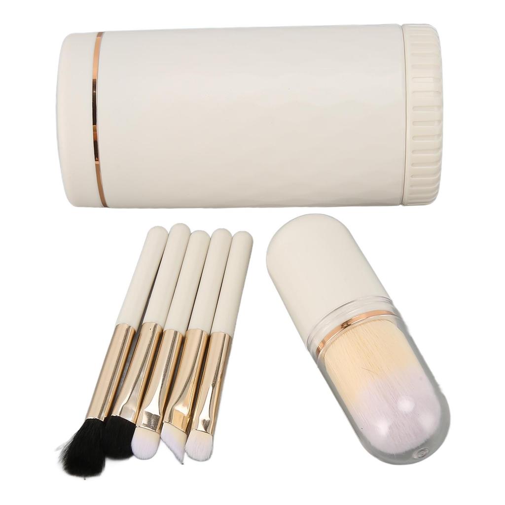 6 in 1 Makeup Brush Set Portable Synthetic Cosmetic Brushes Set for   Blending Powder Eye Shadow with Mirror