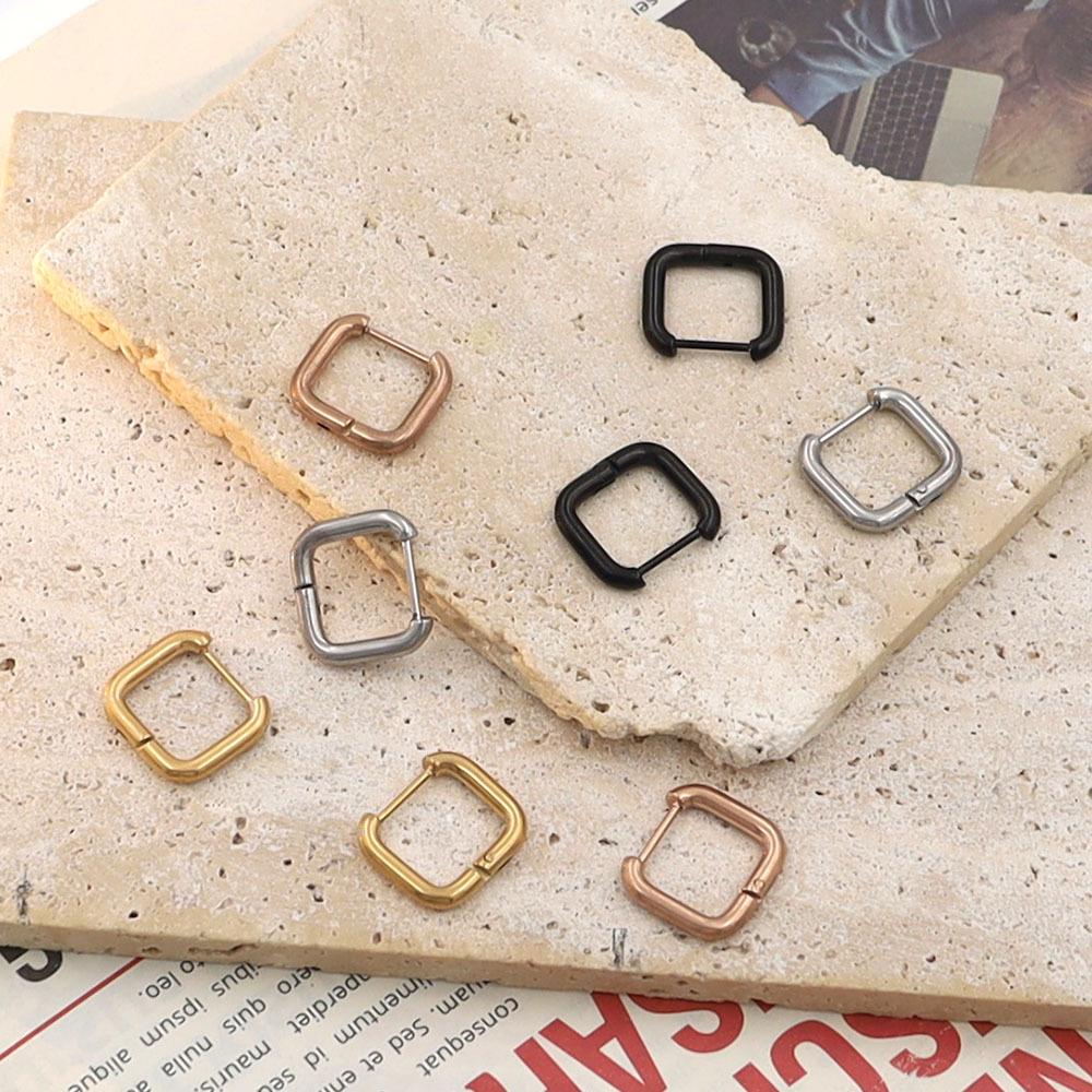 Personality Trend Geometric Earrings Titanium Steel Square Round Wire Ear Buckle Ear Jewelry Premium Niche