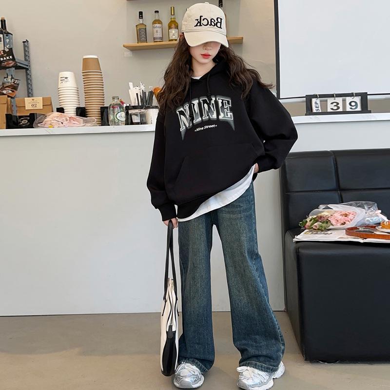 Dívčí jarní/podzimní mikina s kapucí - 2025 Korejský styl fleece pro dívky