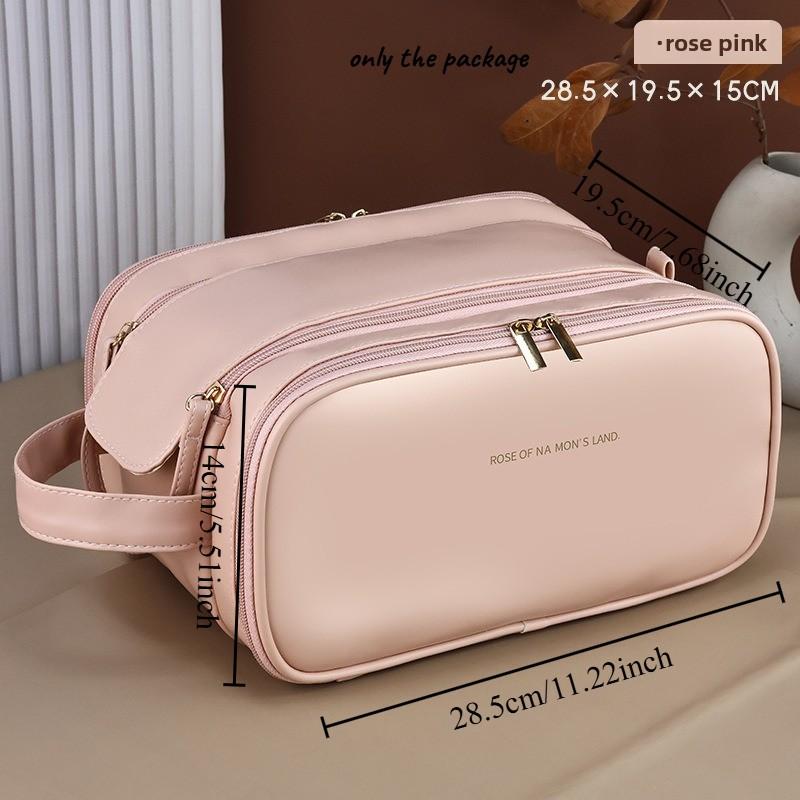 

Large Capacity U-Shaped Opening Makeup Bag Double-Zipper Cosmetic Organizer with Handle for Travel & Daily Use рожевий