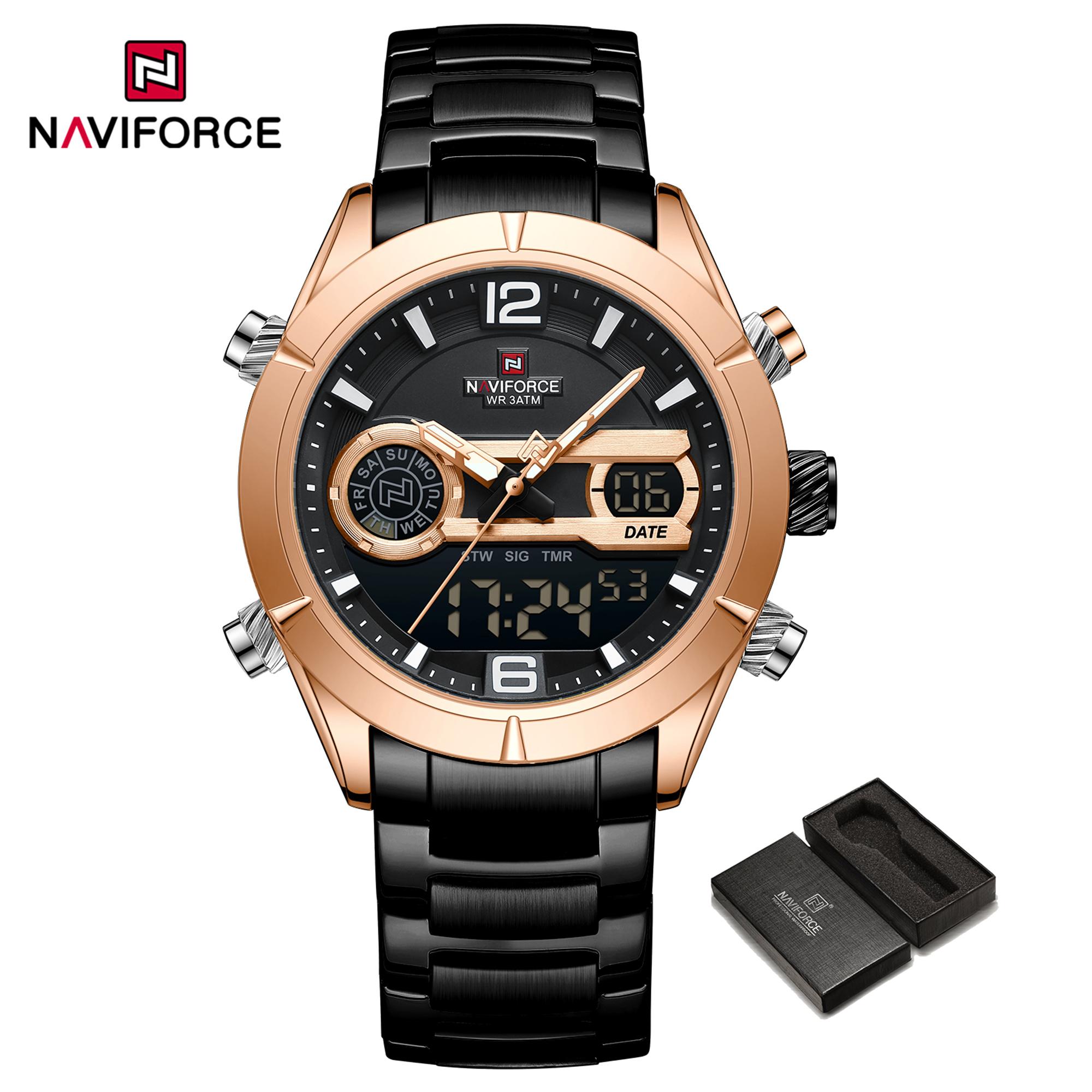 

Naviforce Чоловічий годинник, модний водонепроникний аналоговий цифровий годинник із нержавіючої сталі, наручний РК-дисплей, спортивний годинник із підсвічуванням чорний/Яскраво-рожевий