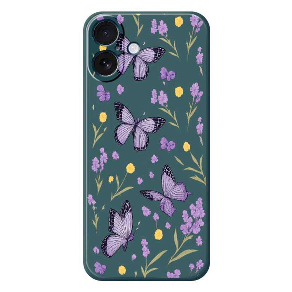 

For iPhone 17 Case Purple Butterflies Pattern Printing Straight Edge TPU Phone Back Cover Green