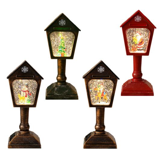 Vánoční větrné světlo USB/Bateriové Poštovní schránka Design Lampa Retro Flitrová Skleněná Koule Santa Claus Sněhová Vločka Lucerna Vánoční Dekorace