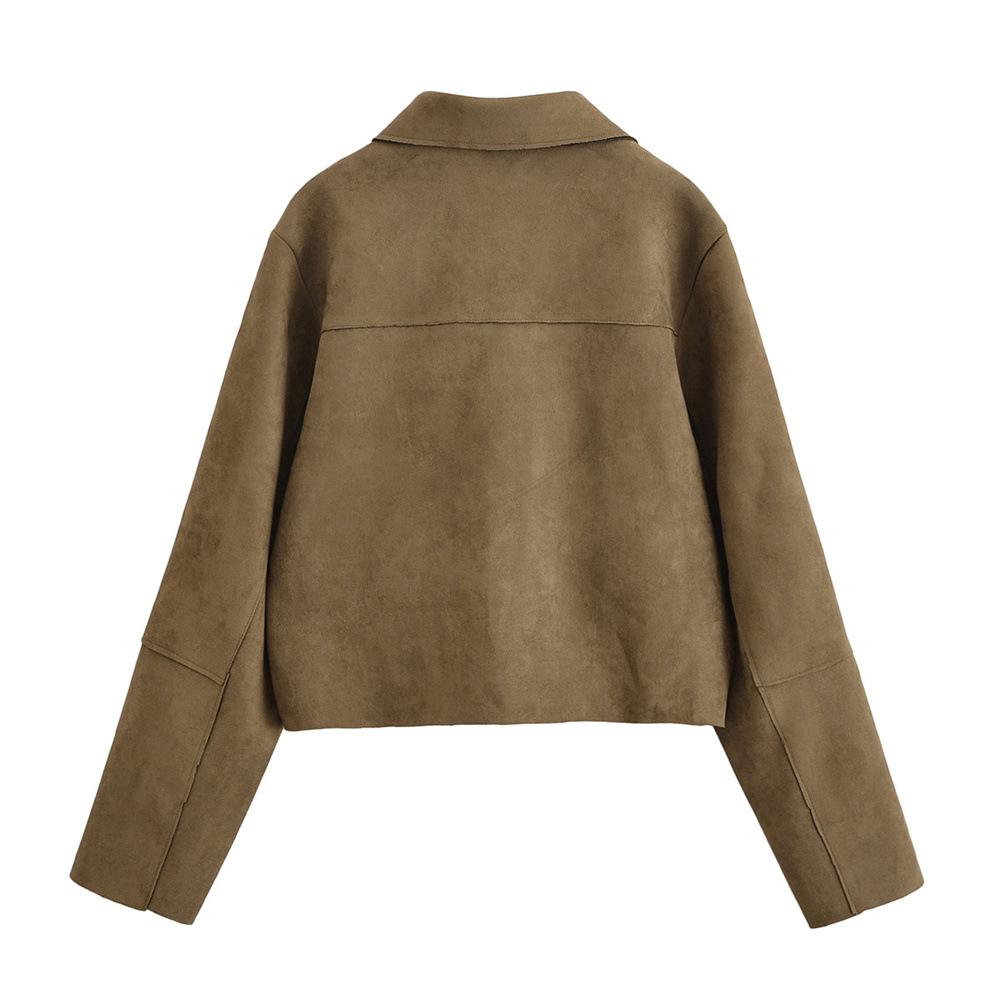 European and American Autumn New Women's Clothing Casual Simple Suede Effect Short Jacket
