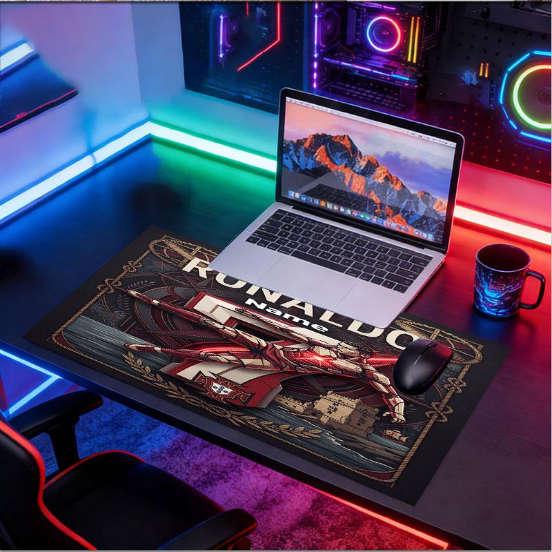 Custom Name Personalized Cristiano Ronaldo Pattern Mousepad, Laptop PC Desk Mat, Decorative Desk Mat for Home Keyboard Pad Gift