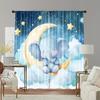 2PCS Digital Print Curtain, Cute Cartoon Elephant Moon Stars Pattern, Watercolor Nursery Theme for Baby Kids Bedroom Home Decor