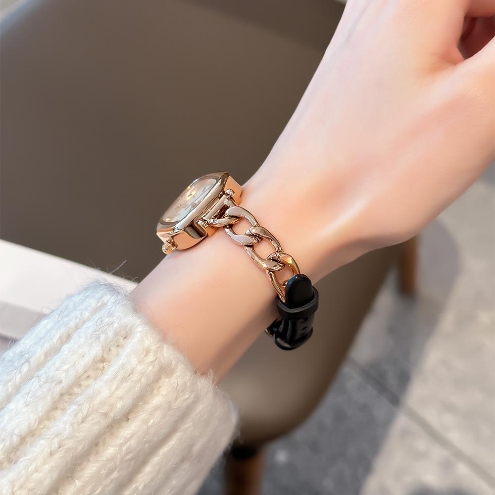 Jinmiou Women's Exquisite Mother-of-Pearl Square Leather Watch, Waterproof and Elegant for Daily Wear.