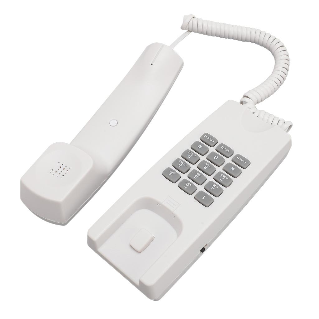 Kabelgebundenes Telefon ABS Wandmontiertes Festnetztelefon mit Lautstärkeregelung Stummschaltung und Wahlwiederholungsfunktion für Büro Hotel Weiß