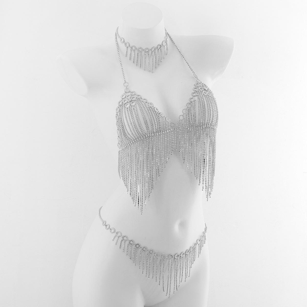 

Luxurious Geometric Diamond Tassel Body Chain & Necklace Set