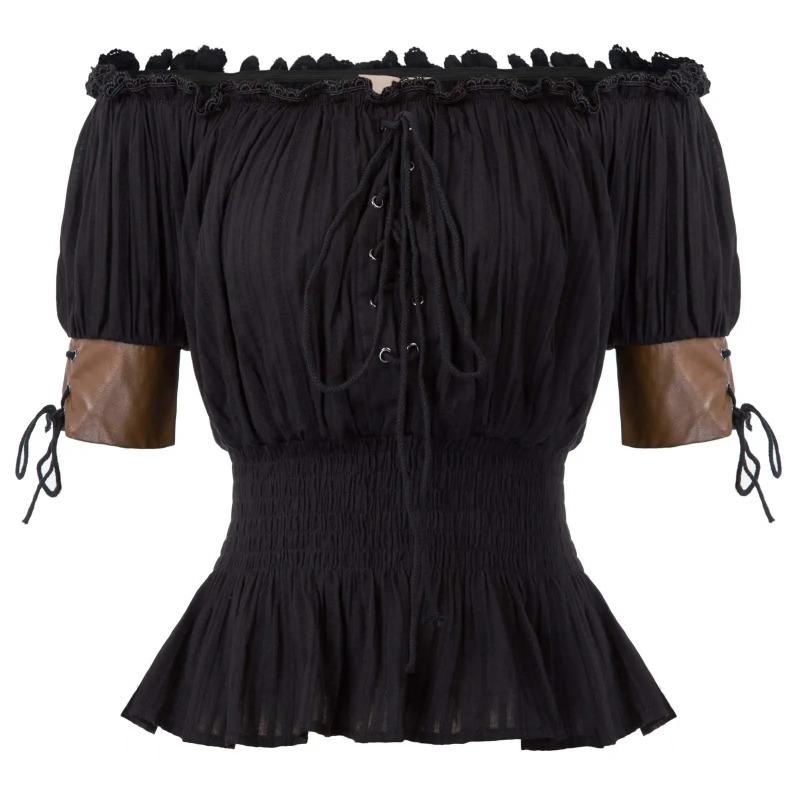 Renaissance Medieval Women Vintage Blouse Retro Steampunk Corset Victorian Off Shoulder Shirts Clothes