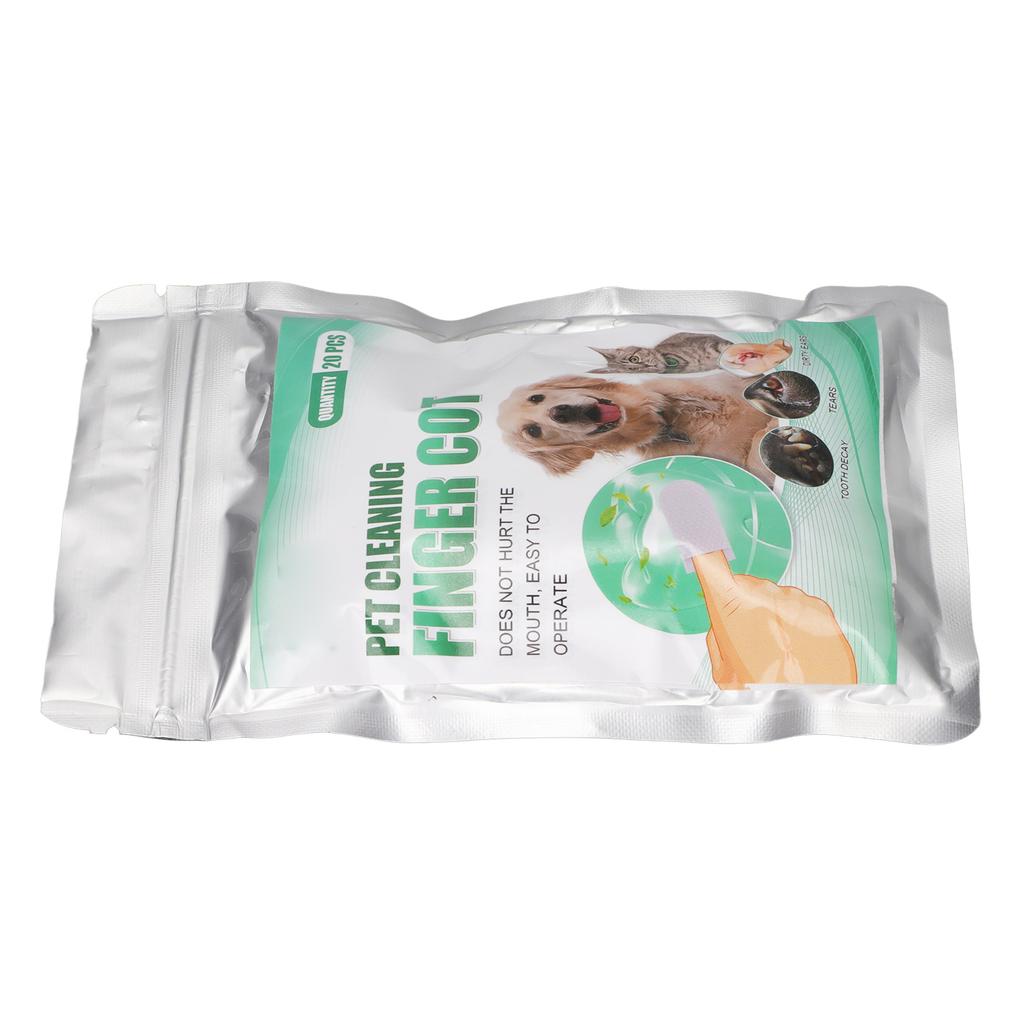 20Pcs Dental Care Finger Wipes Reduces Plaque and Tartar Portable Oral Cleansing Teeth Pads for Dogs and Cats