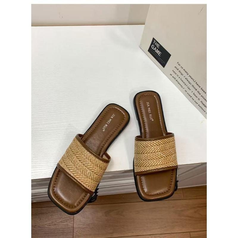 One-word Shoes for Women To Wear In Summer, New Beach Seaside Vacation Woven Flat-bottomed Cool Slippers
