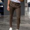 Herren-Hosen, schmale Passform, einfarbig, mittlere Taille, weich, dünn, atmungsaktiv, Schrägtaschen, knöchellang, Knopf, Reißverschluss, lange Herren-Business-Hose