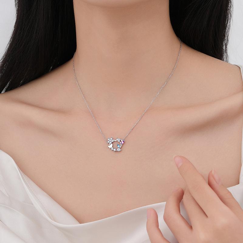 Heart Flower Ring S925 Sterling Silver Butterfly Necklace Fashion Minority Design Clavicle Chain Original Necklace