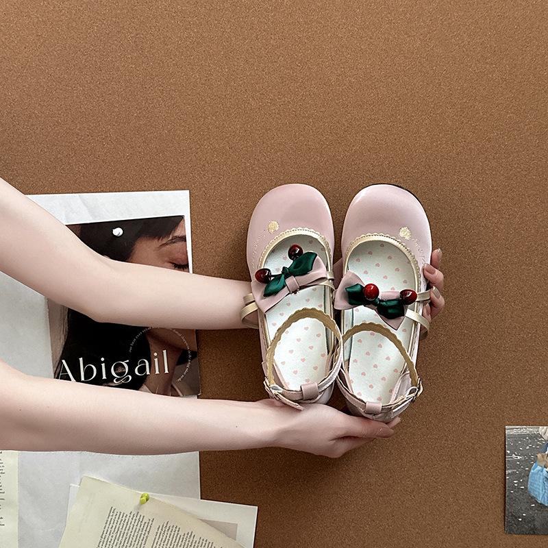 Round head thick heel women's French sweet and cute bow 2025 summer new sweet and versatile casual high-heeled single shoes