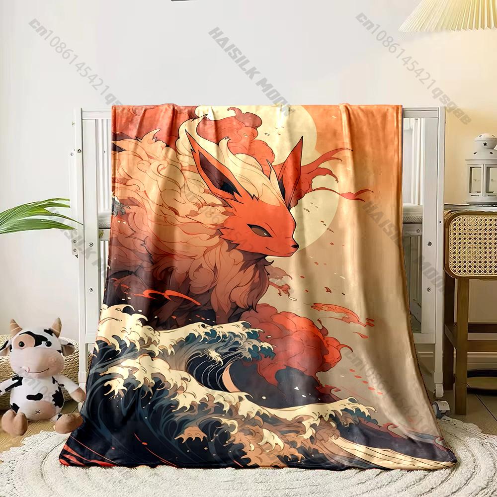Best Seller! Classic Japanese Anime Pokemon Card Retro Charizard Print Blanket Home Travel Blanket Sofa Bedding Cover Blanket