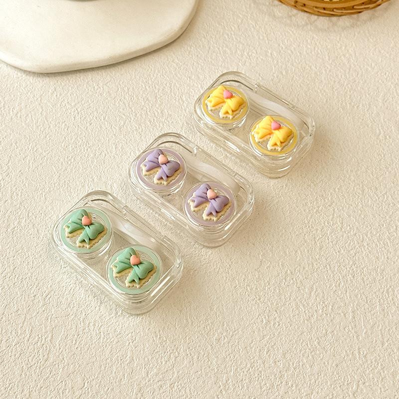 Contact Lens Cases Cute Transparent Pink Bow Contact Lens Case Girl Portable Beauty Pupil Box Storage Eye Care Container Box