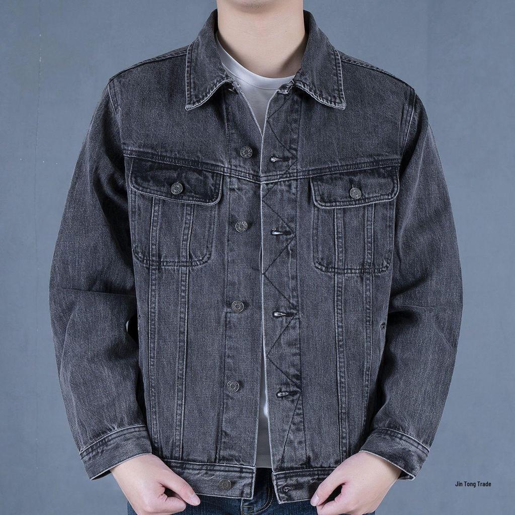 Men's Trendy Retro Motorcycle Denim Jacket - Slim Fit, Fashionable Baseball Collar for Autumn and Winter.