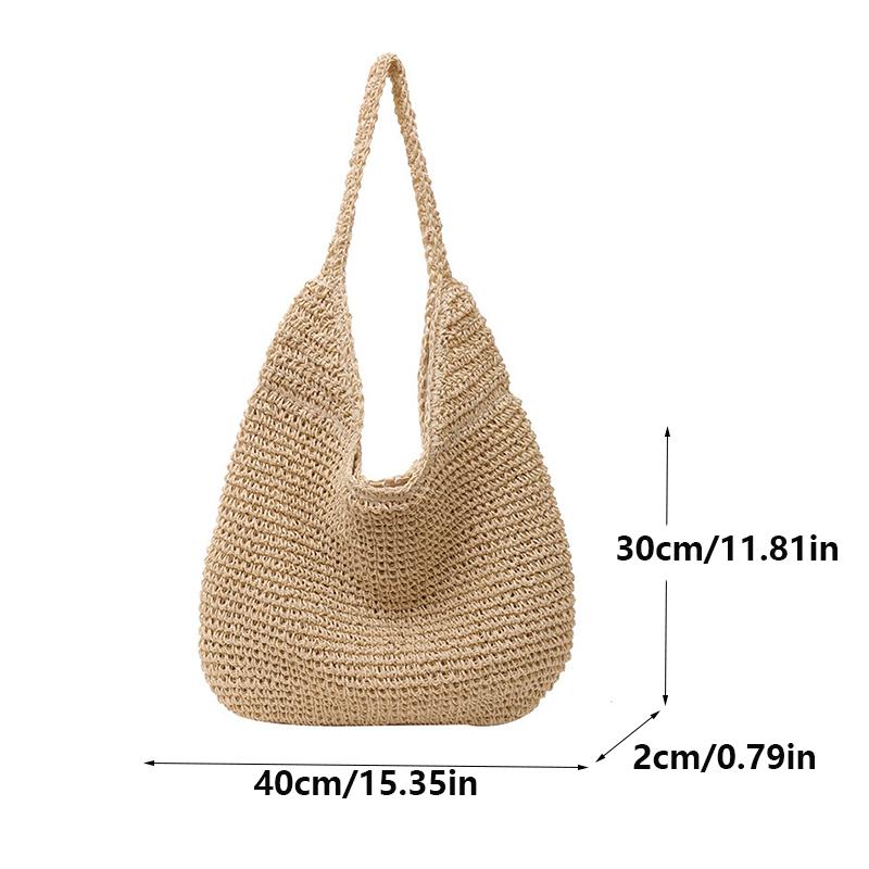 Yogodlns New Grass Women Travel Beach Bags Single Handle Shoulder Bags Grass Large Capacity Tote Bag Hand Woven Bag for Women