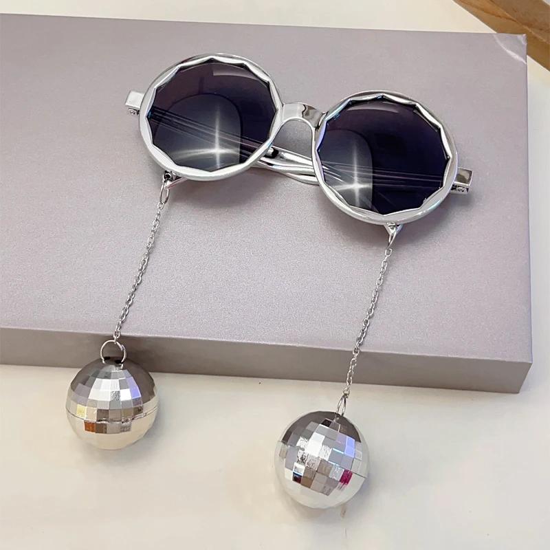 

Большие круглые солнцезащитные очки с подвесками Модные конфетные цвета Вечерние солнцезащитные очки Трендовые рейв-декоративные солнцезащитные очки