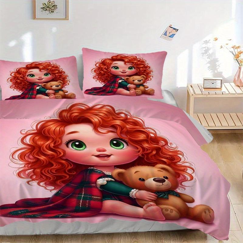 

3pcs Cute Merida & Bear Quilt Cover Set - Soft and Cozy Bedroom, Guest Room and Dorm Decorative Bedding 3-Piece Set 1 Quilt Cover + 2 Pillow Sham 135x200cm
