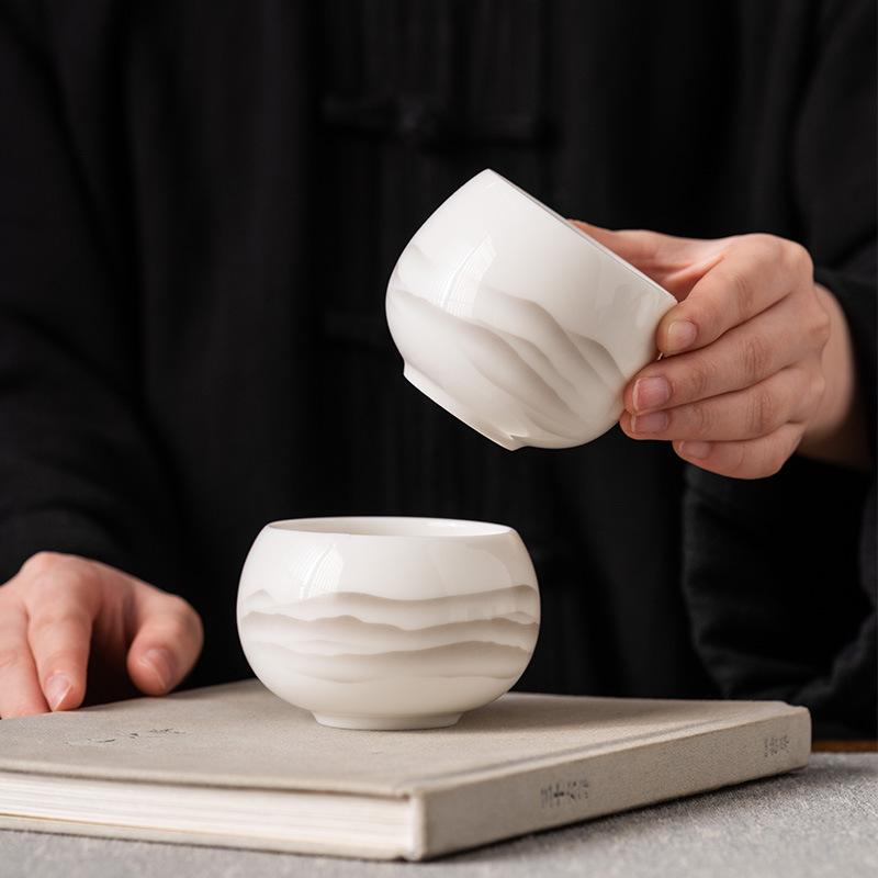 Suet Jade Ceramic Tea Teacup Chan Ji Ink Master Cup Kung Fu Tea Set High-end Tea Bowl Modern Light Luxury