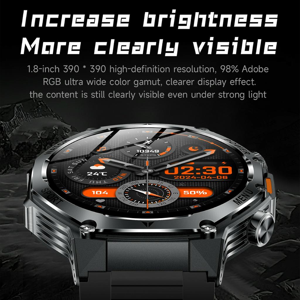 AK82 1,8-Zoll-Bildschirm Smartwatch Bluetooth-kompatibles Anrufen Herzfrequenzmesser Sport-Tracker, Silikonarmband