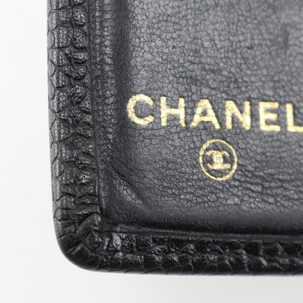 Chanel COCO Mark Name Card Holder Card Case Black Caviar Skin Women Used