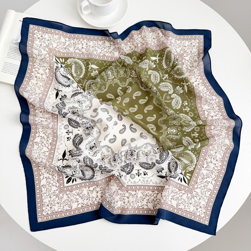 Retro Old Money Wind Silk Double Crepe Silk Scarf Women's Spring and Summer Senior Sense Versatile 100% Mulberry Silk Square Scarf Thin Scarf