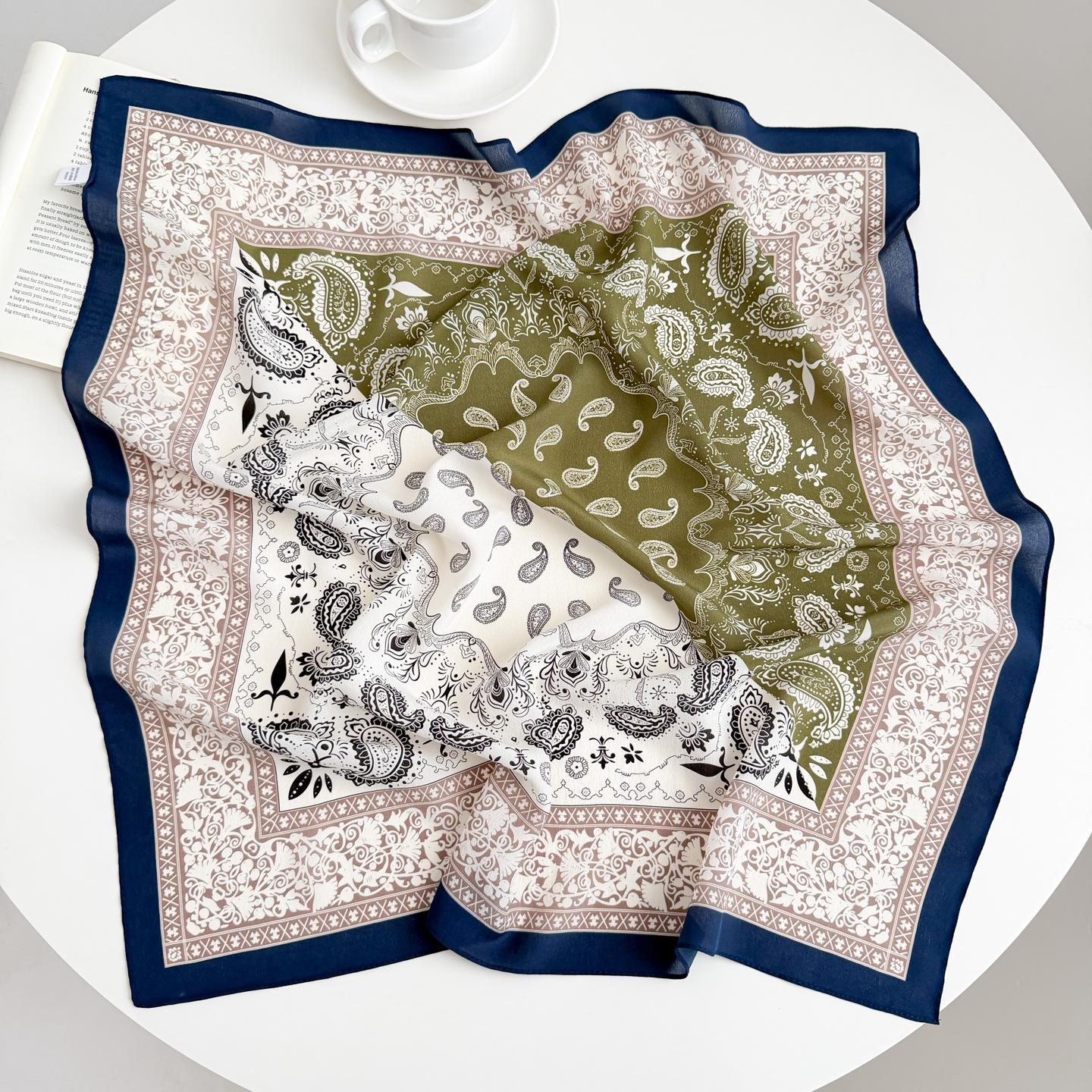 Old money style retro cashew flower silk square scarf women s spring and summer high-grade mulberry silk double crepe silk scarf versatile scarf 68
