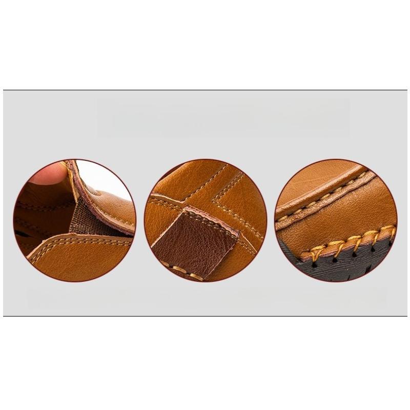 Men's Slip-on Casual Leather Shoes Hand-stitched Plus Size 36-50 Loafers Non-slip Soft Sole Flats for Walking Driving