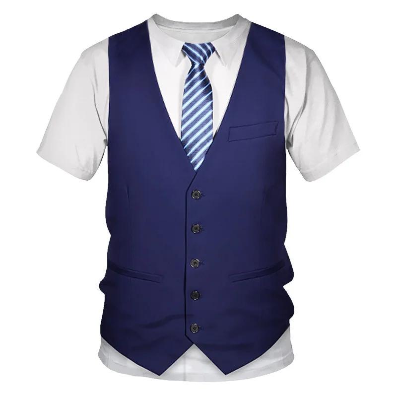 2026 New Summer Fashion Versatile Fashion Funny Fake Suit 3D T Shirt Tuxedo Bow Tie 3D Printed T-shirts Men Summer Streetwear