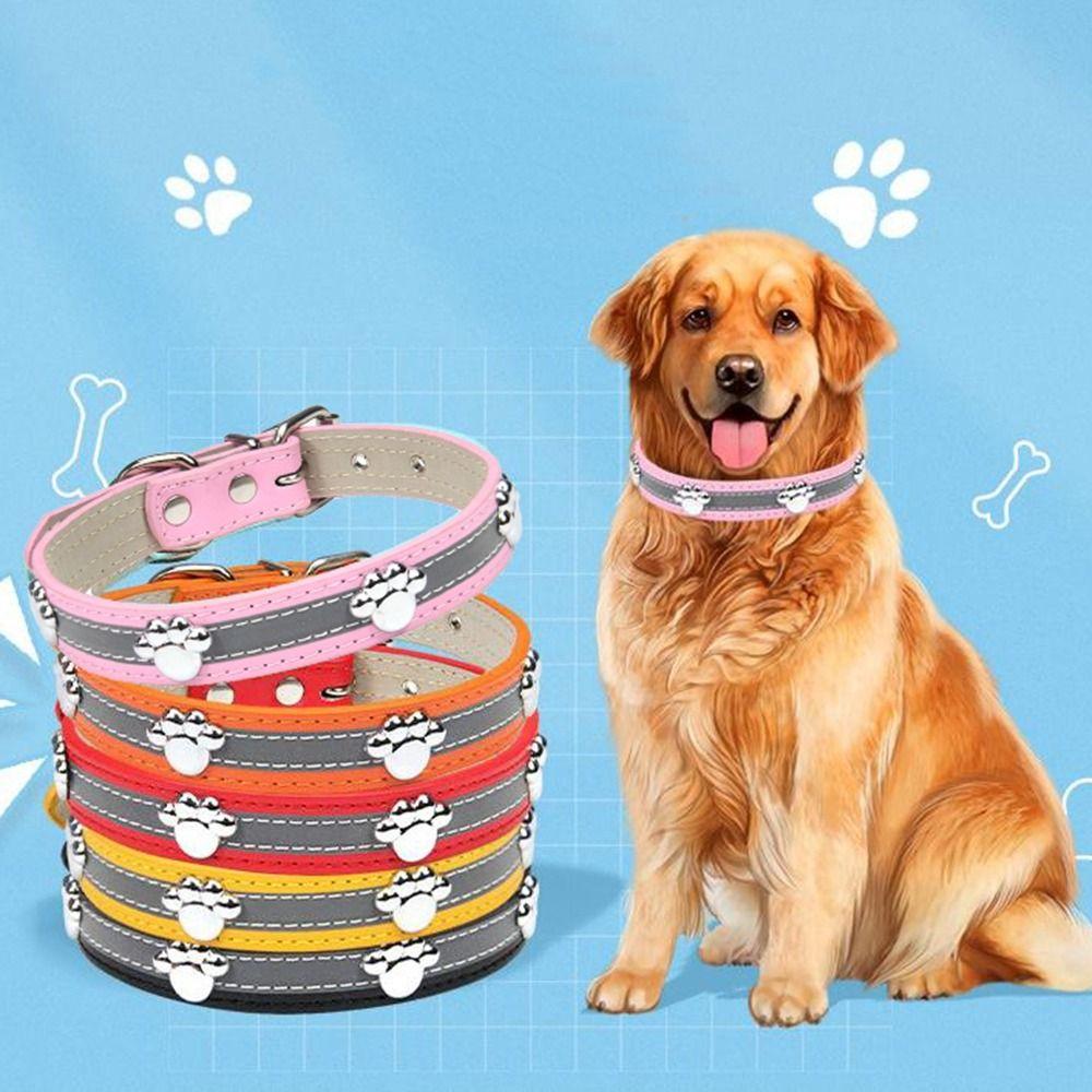 Adjustable Reflective Dog Collar Leather Dog Necklace Durable Rivets Pet Collar  Pet Supplies