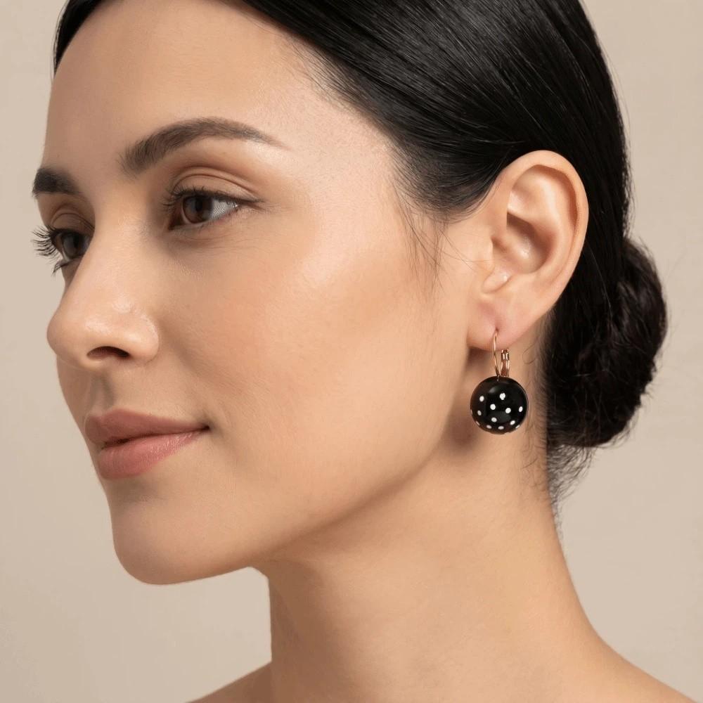 Zinc Zinc Alloy Polka Dot Earrings Black White Dangle Earrings Retro Round Ball Ear Buckles Daily Wear