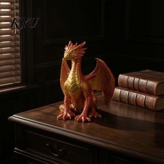 Office Table Sculpture Dragon Resin Statue, Sitting Wyvern Sculpture, 3D Medieval Figurine, Fantasy Desktop Dragons Props Ornament for Game