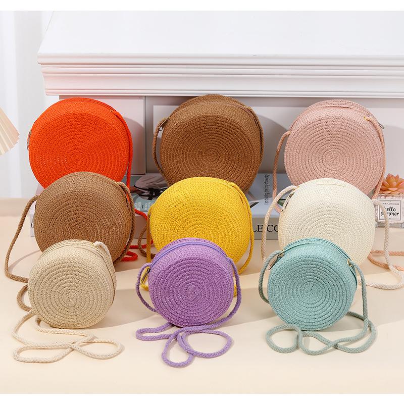 Summer Round Straw Shoulder Bags Handmade Woven Crossbody Bag Purse Trendy Beach Bag Daily Messenger Phone Handbag