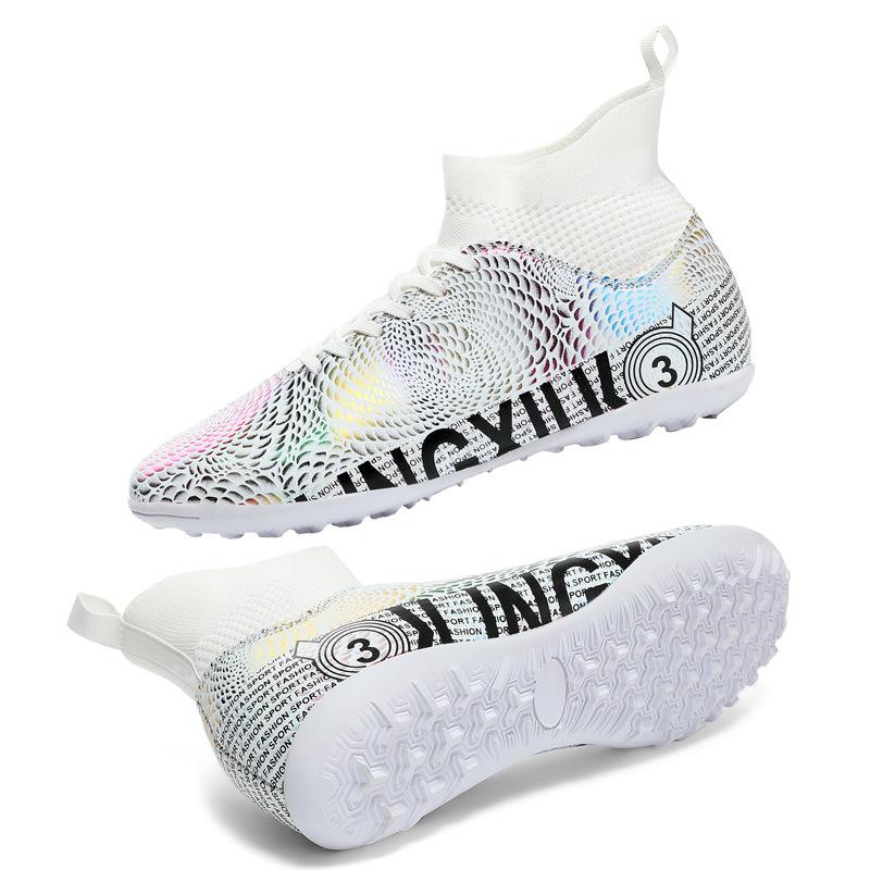 Manufacturer spot straight hair high top breathable football shoes professional game shoes artificial turf training shoes spot 2025