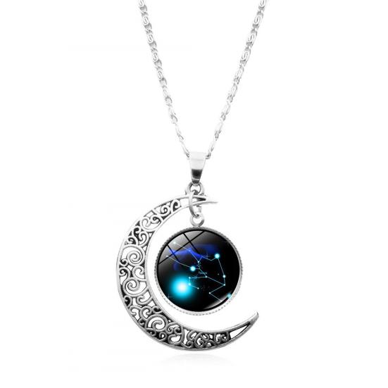 12 Constellation Half Moon Zodiac Sign Astrology Horoscope Pendant Necklace