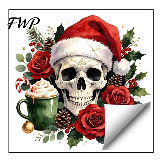 Holiday Window Clings for Glass Christmas Skull Wall Decal, Removable PVC Sticker with Santa Hat Rose Party Decor Design, Dark Bedroom Living