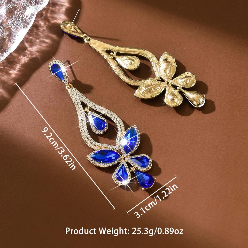 Long Colorful Crystal Bridal Wedding Water Drops Earrings for Women Prom Pageant Vintage Rhinestone Statement Earring