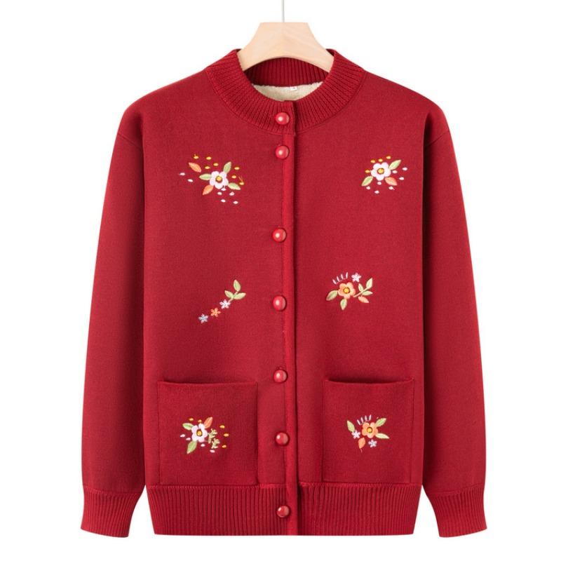 Old man winter new coat female grandma autumn knitted sweater old lady cardigan clothes mother plush sweater