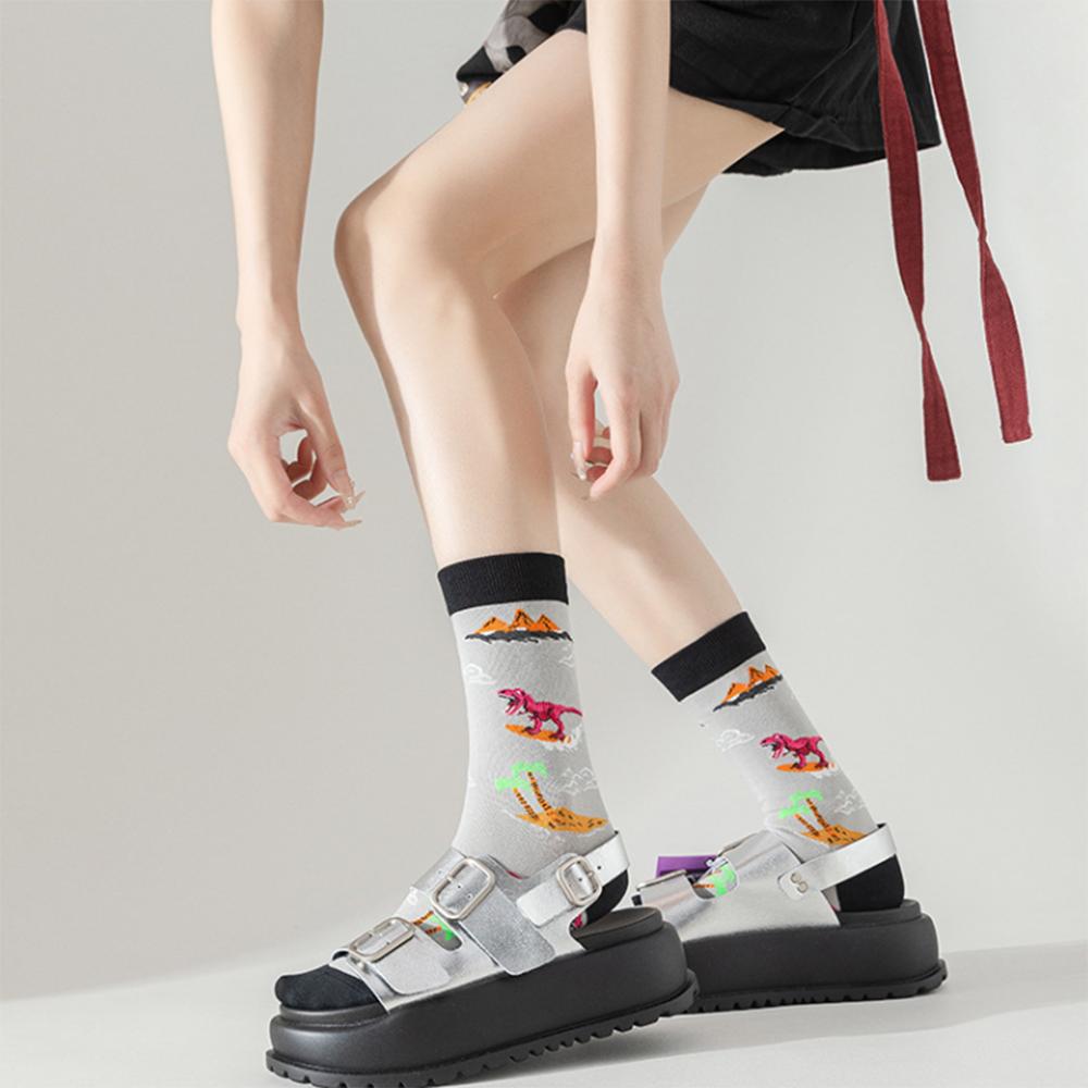 5 Pairs/Set Unisex Novelty Socks Women's Socks Funky Fancy Dinosaur Skull Trendy Funny Casual Cotton Crew Socks for Women