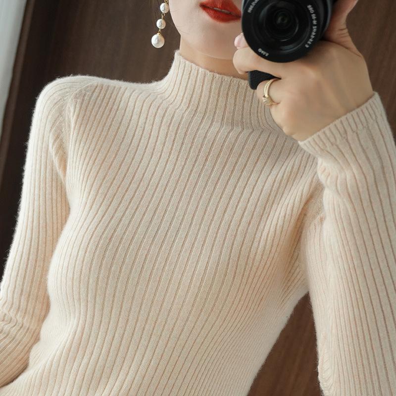 Autumn and Winter Half-turtleneck Slim Sweater for Women, Korean Style Tight-fitting Inner Long-sleeved Stand-collar Bottoming Sweater