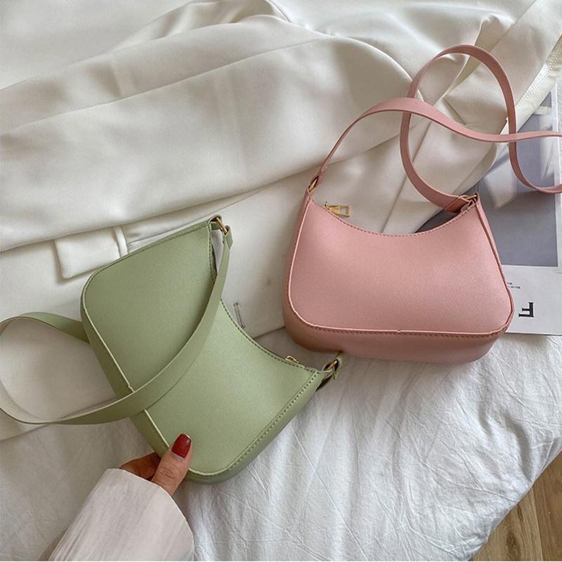 Fashion Casual Solid Color Shoulder Bag For Women High Quality PU Leather Underarm Bag