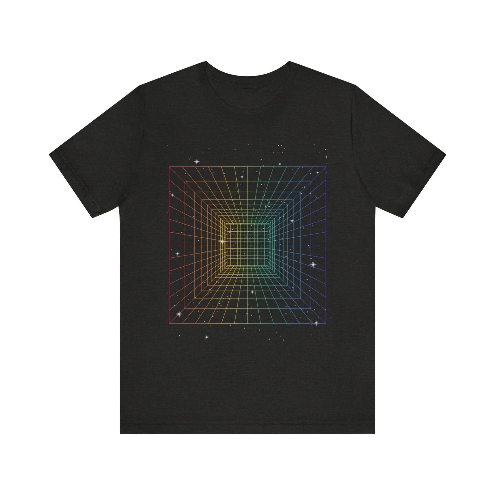 Retro Geometric Grid Tee | Rainbow Optical Illusion Shirt L