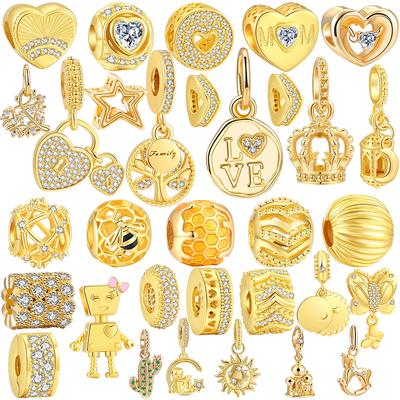 Gold Plated Family Tree Heart Charm Beads Dangle for Classic Snake Bracelet DIY Jewelry Making Women Gift