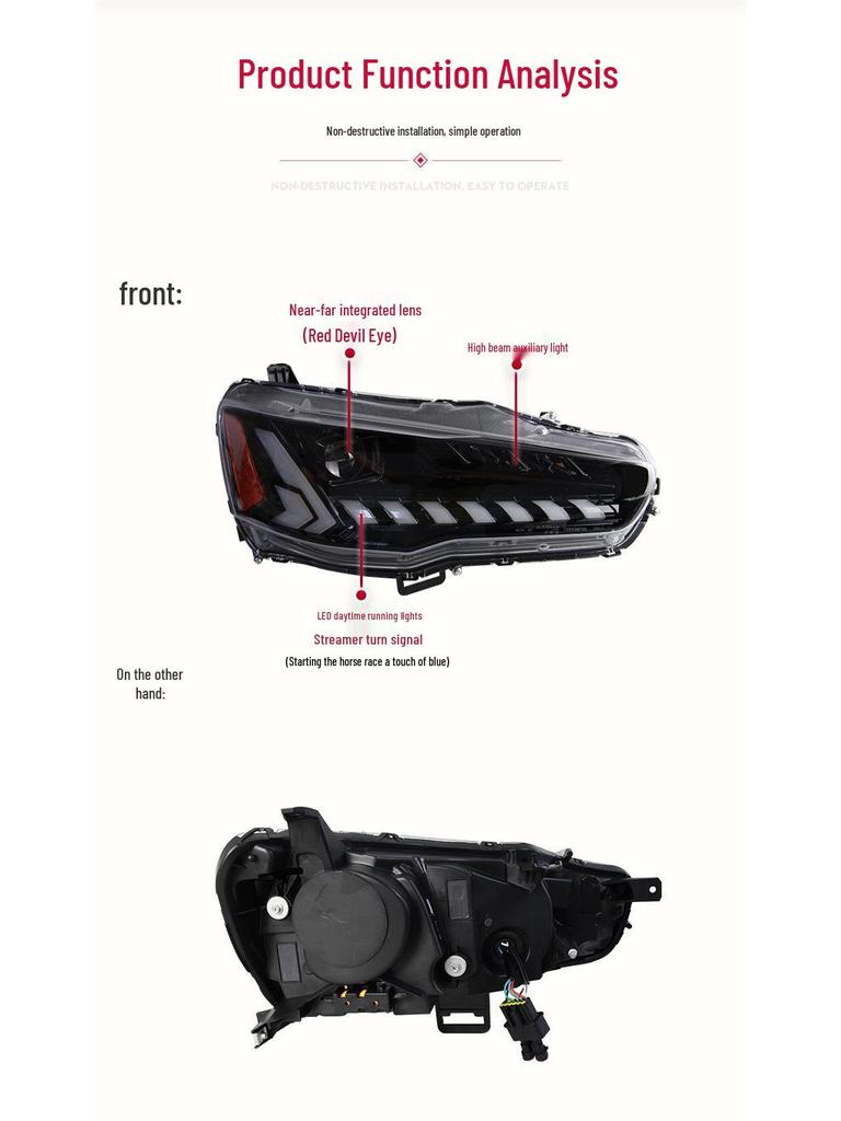 Fits 09-16 Mitsubishi Lancer: EVO Modified LED Headlight Assembly with DRL and Sequential Turn Signal