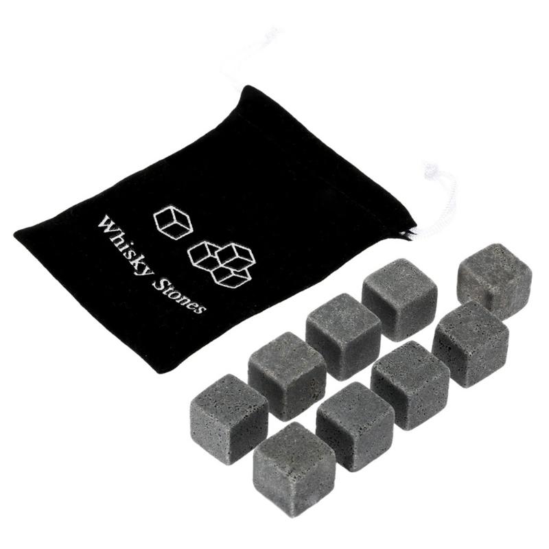 9pcs Whiskey Stones Beverage Chilling Stone Sipping Ice Cube Reusable Cooling Rocks for Water Drink Whiskey Wine Men